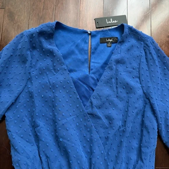 Lulus Women’s NWT Romper Size M Blue Dots Brunch Boho Chic Whimsical Lace - Picture 3 of 7